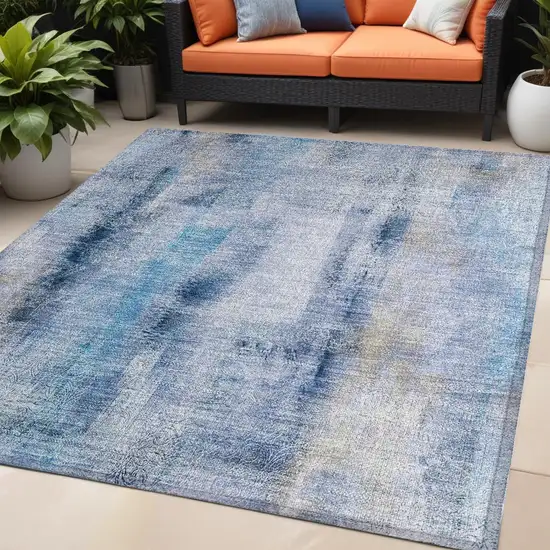 Blue Washable Non Skid Indoor Outdoor Area Rug Photo 1