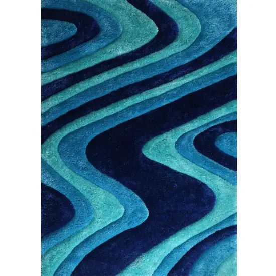 Blue Wavy Shag Hand Tufted Area Rug Photo 2