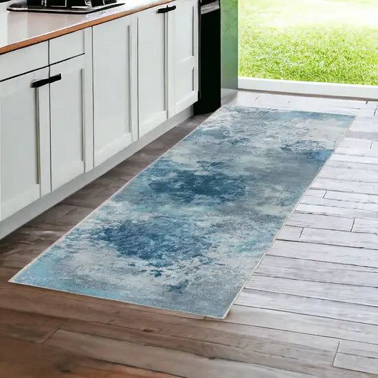 8' Blue Abstract Dhurrie Runner Rug Photo 1