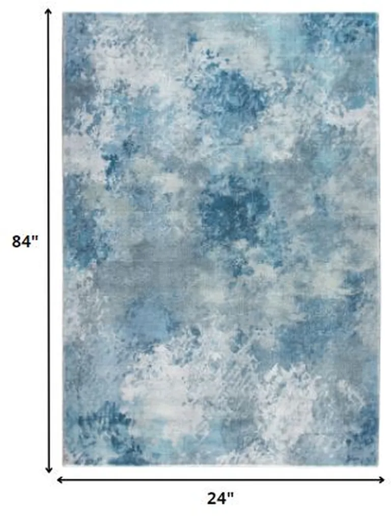 Blue White Abstract Sky Runner Rug Photo 5