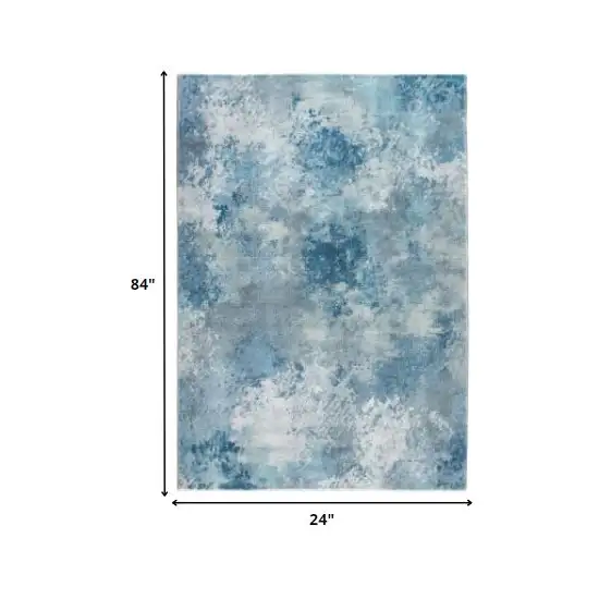 Blue White Abstract Sky Runner Rug Photo 5