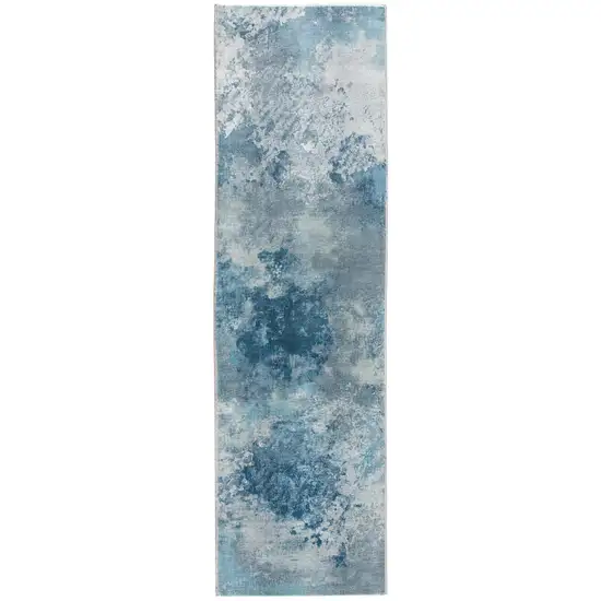 Blue White Abstract Sky Runner Rug Photo 4