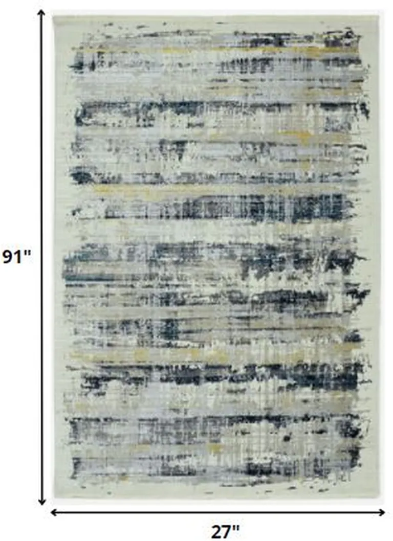 Blue White Distressed Traditional Runner Rug Photo 2