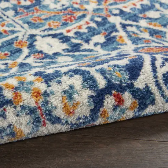 Blue And Ivory Floral Power Loom Area Rug Photo 6