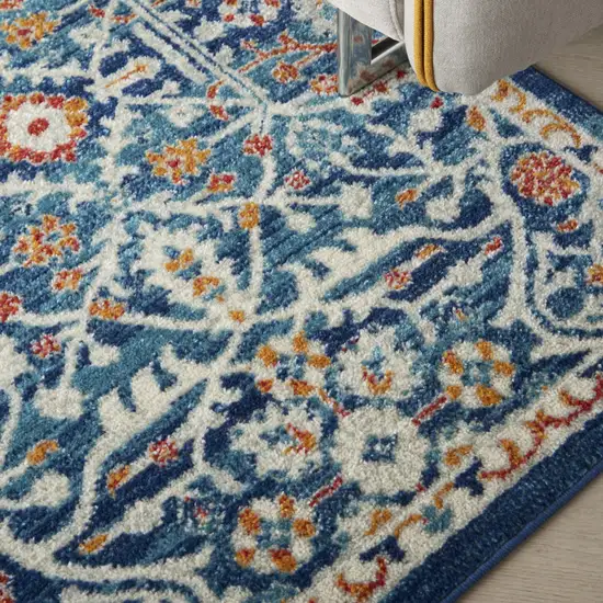 Blue And Ivory Floral Power Loom Area Rug Photo 8