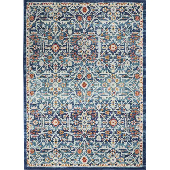 Blue And Ivory Floral Power Loom Area Rug Photo 2