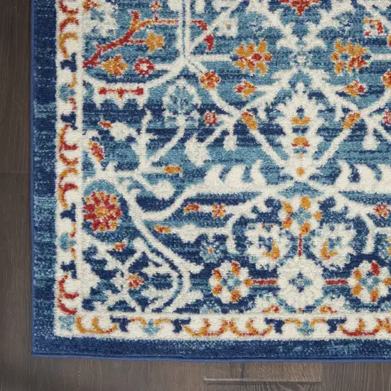 Blue And Ivory Floral Power Loom Area Rug Photo 3