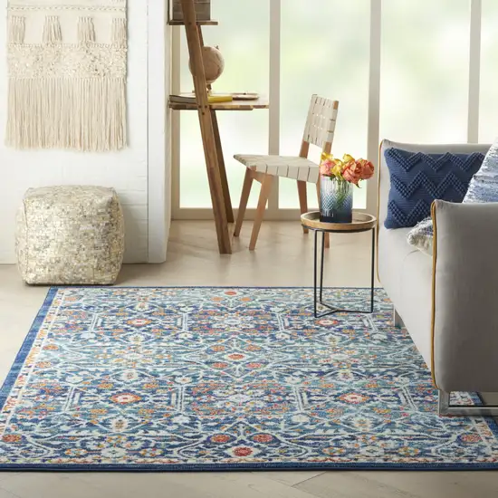 Blue And Ivory Floral Area Rug Photo 8