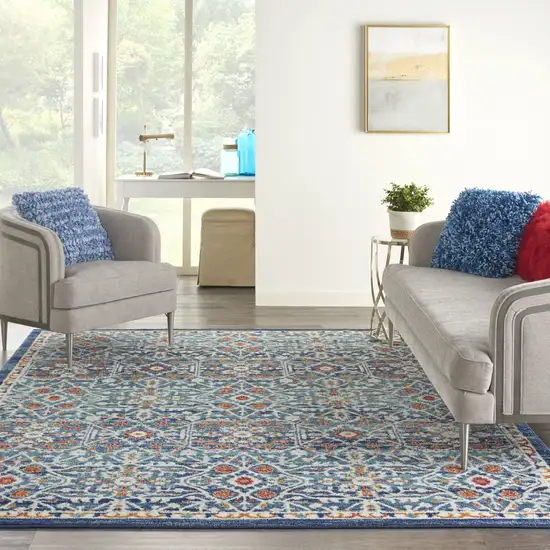 Blue And Ivory Floral Power Loom Area Rug Photo 6