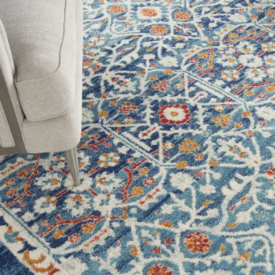 Blue And Ivory Floral Power Loom Area Rug Photo 7