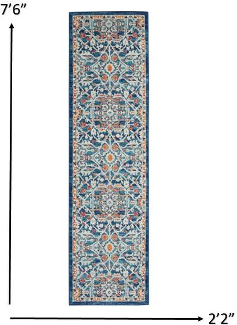 Blue White Multi Medallion Runner Rug Photo 5