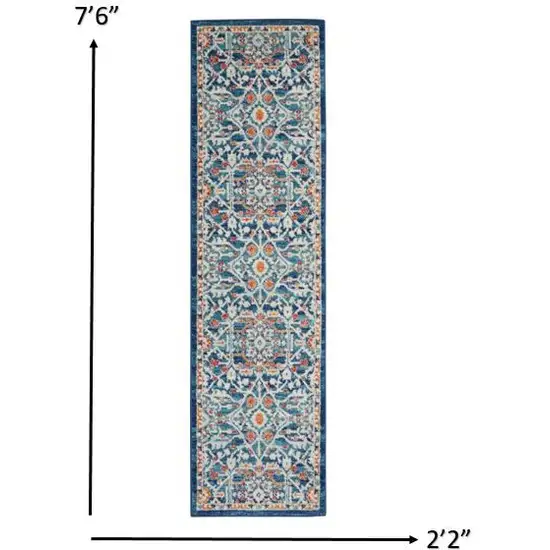 Blue White Multi Medallion Runner Rug Photo 5