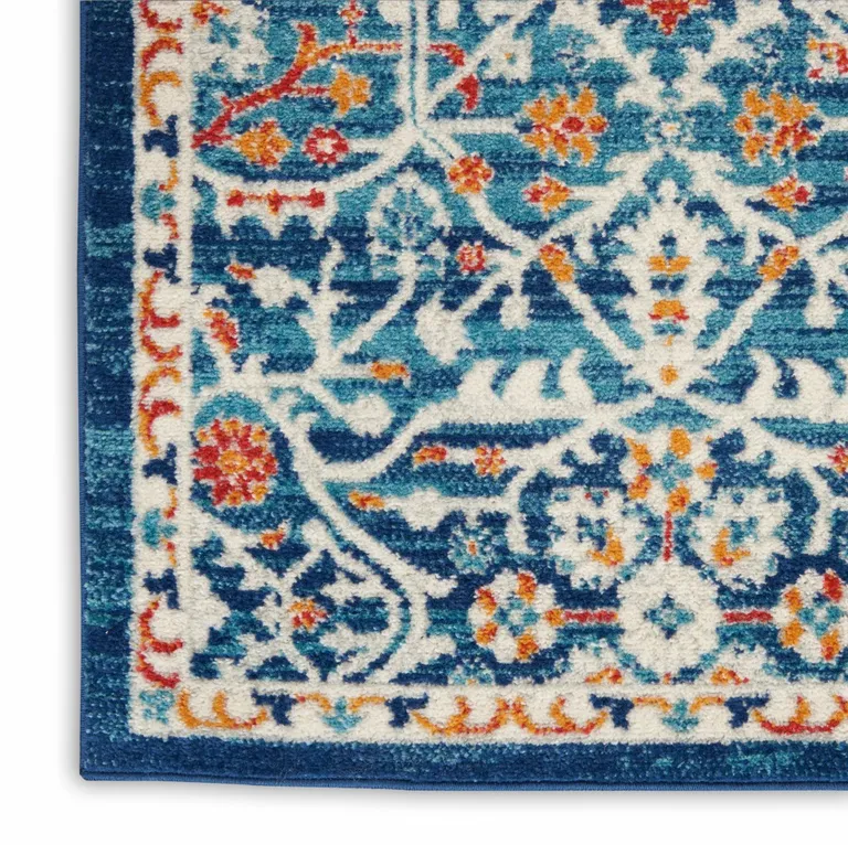 Blue White Multi Medallion Runner Rug Photo 4