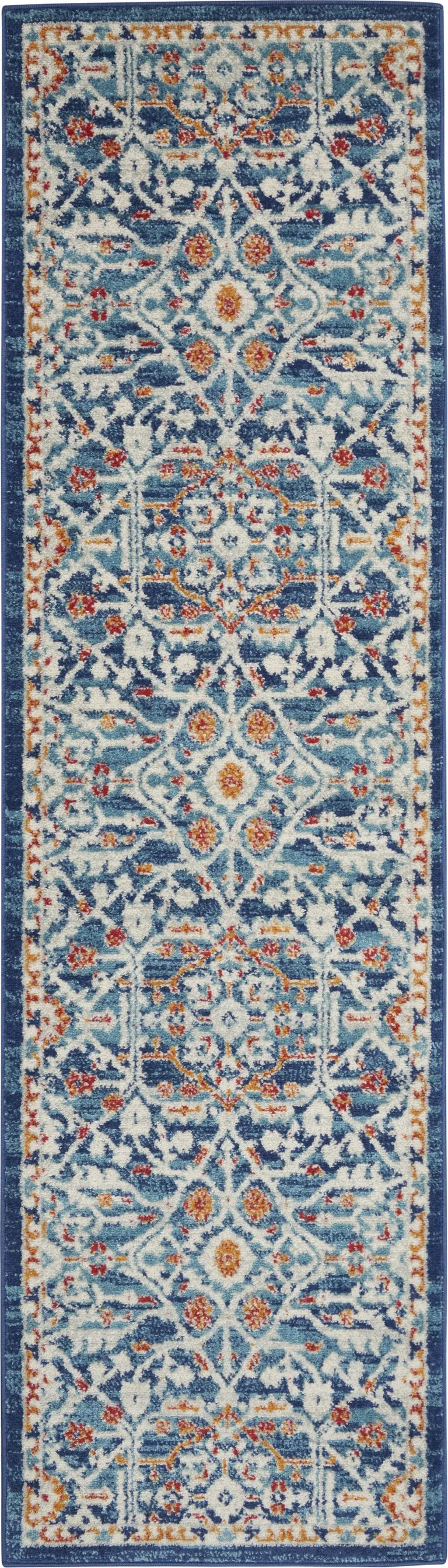 Blue White Multi Medallion Runner Rug Photo 1