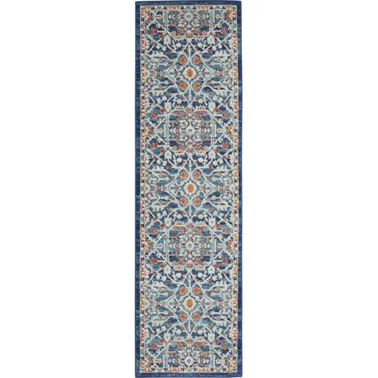 Blue White Multi Medallion Runner Rug Photo 1