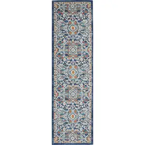 Photo of Blue White Multi Medallion Runner Rug