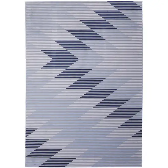 Blue White and Gray Geometric Power Loom Area Rug Photo 2