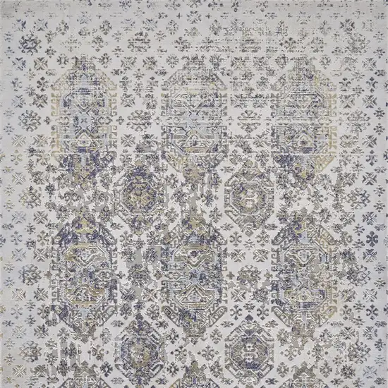 Blue White and Gray Oriental Power Loom Worn Faded Area Rug Photo 5