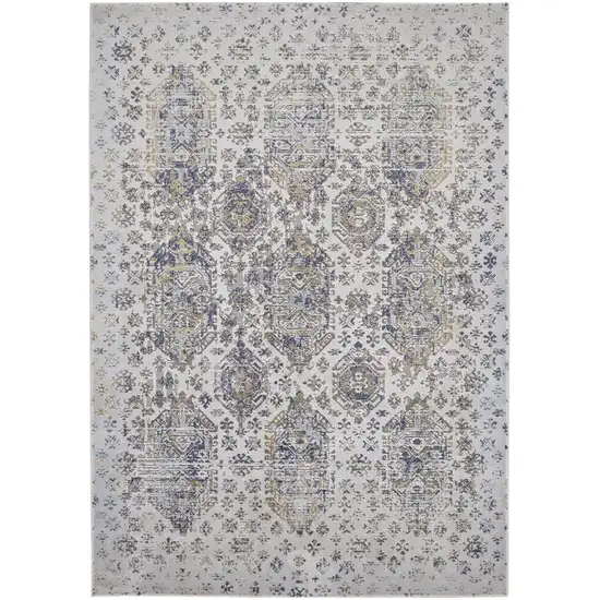 Blue White and Gray Oriental Power Loom Worn Faded Area Rug Photo 2