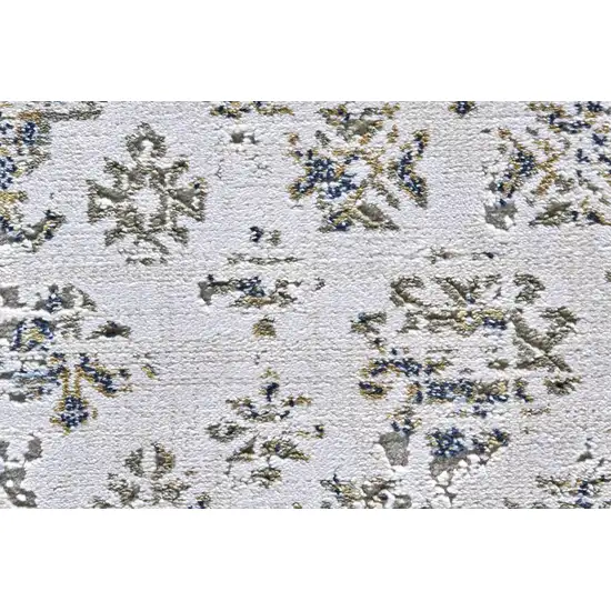 Blue White and Gray Oriental Power Loom Worn Faded Area Rug Photo 6