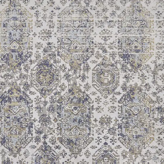 Blue White and Gray Oriental Power Loom Worn Faded Area Rug Photo 5