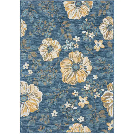 Blue White and Yellow Floral Stain Resistant Indoor Outdoor Area Rug Photo 8