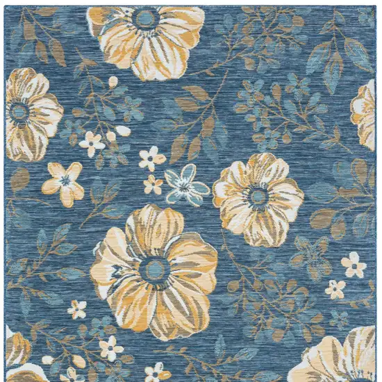 Blue White and Yellow Floral Stain Resistant Indoor Outdoor Area Rug Photo 8