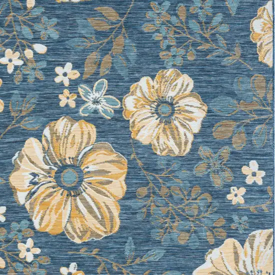 Blue White and Yellow Floral Stain Resistant Indoor Outdoor Area Rug Photo 6