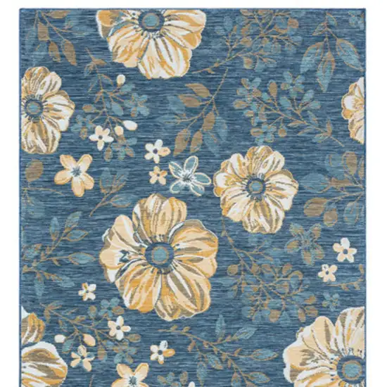 Blue White and Yellow Floral Stain Resistant Indoor Outdoor Runner Rug Photo 8