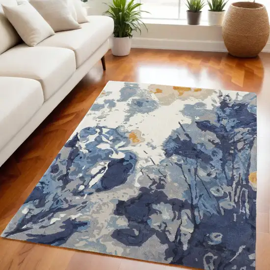 Blue Wool Floral Hand Tufted Area Rug Photo 1