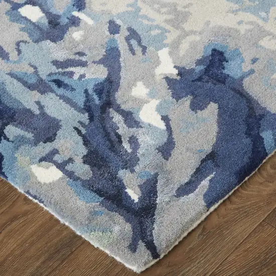 Blue Wool Floral Hand Tufted Area Rug Photo 5