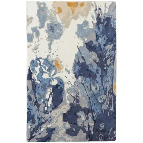 Blue Wool Floral Hand Tufted Area Rug Photo 2