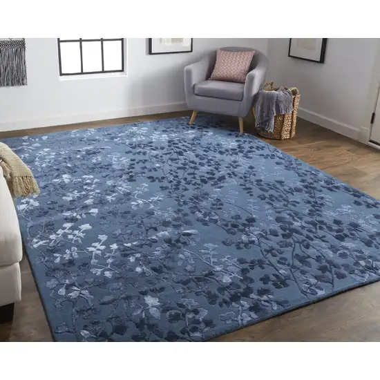 Blue Wool Floral Tufted Handmade Area Rug Photo 5