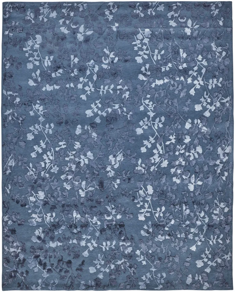 Blue Wool Floral Tufted Handmade Area Rug Photo 1