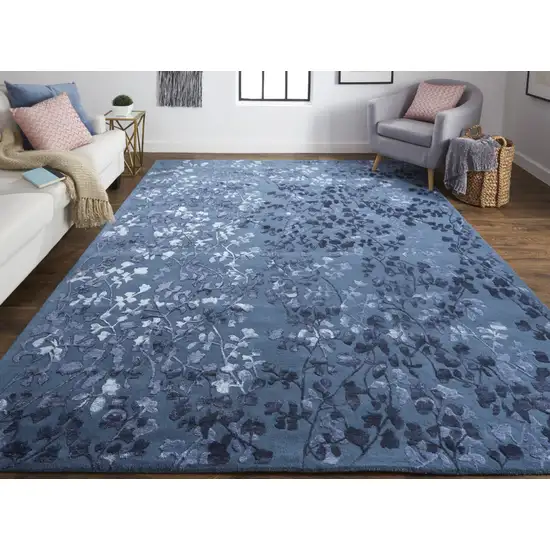 Blue Wool Floral Tufted Handmade Area Rug Photo 4