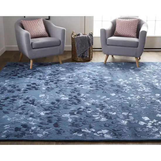 Blue Wool Floral Tufted Handmade Area Rug Photo 6