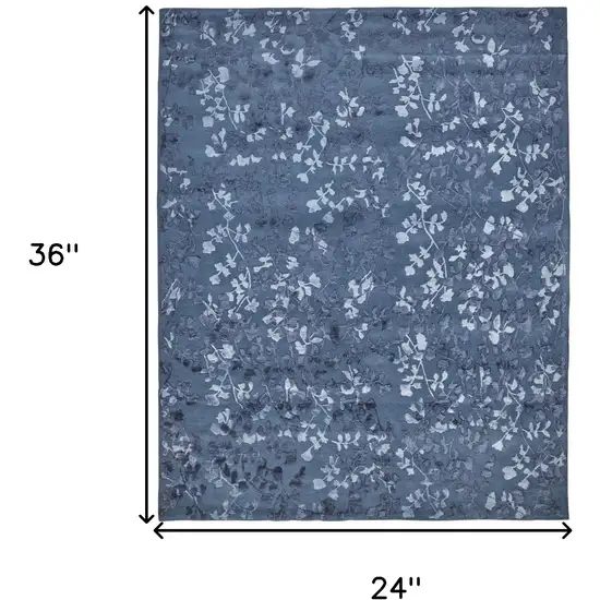 Blue Wool Floral Tufted Handmade Area Rug Photo 6