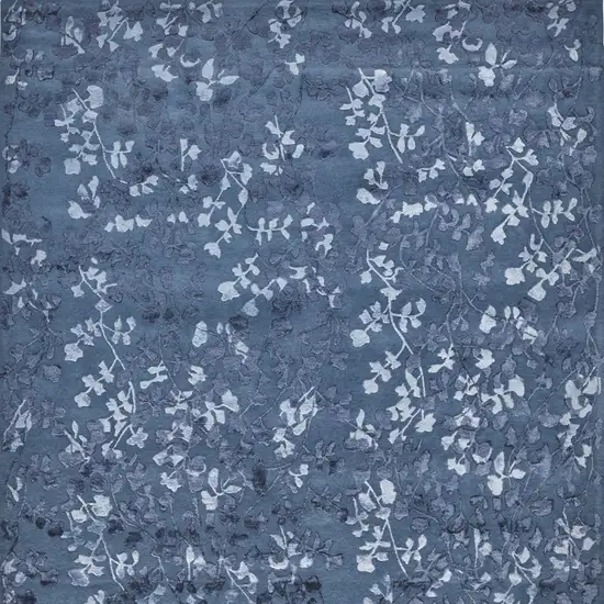 Blue Wool Floral Tufted Handmade Area Rug Photo 3