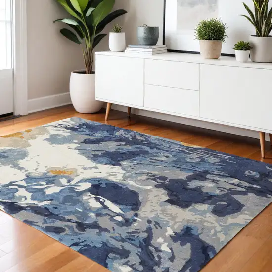 Blue Wool Floral Hand Tufted Area Rug Photo 1