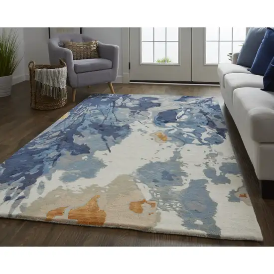 Blue Wool Floral Tufted Handmade Area Rug Photo 9