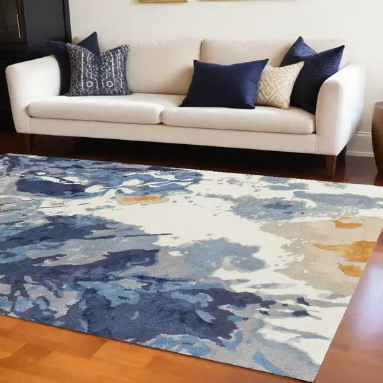 Blue Wool Floral Hand Tufted Area Rug Photo 1