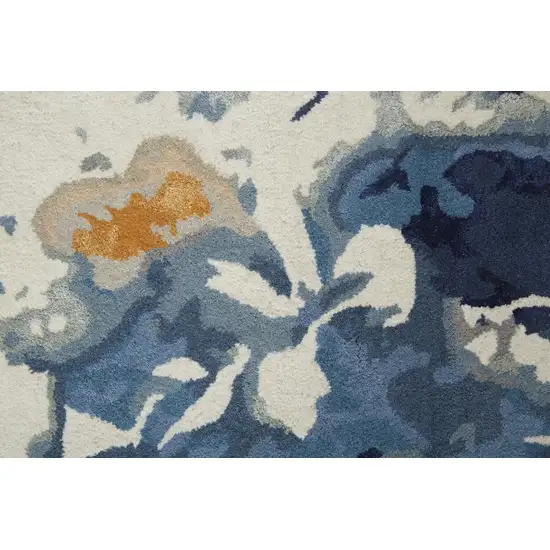 Blue Wool Floral Tufted Handmade Area Rug Photo 3