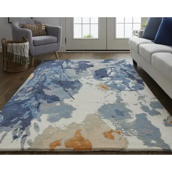 Blue Wool Floral Tufted Handmade Area Rug Photo 8