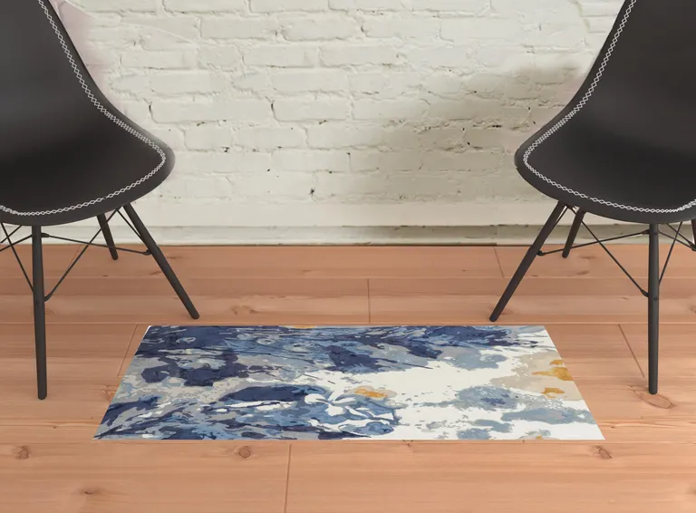 Blue Wool Floral Tufted Handmade Area Rug Photo 2