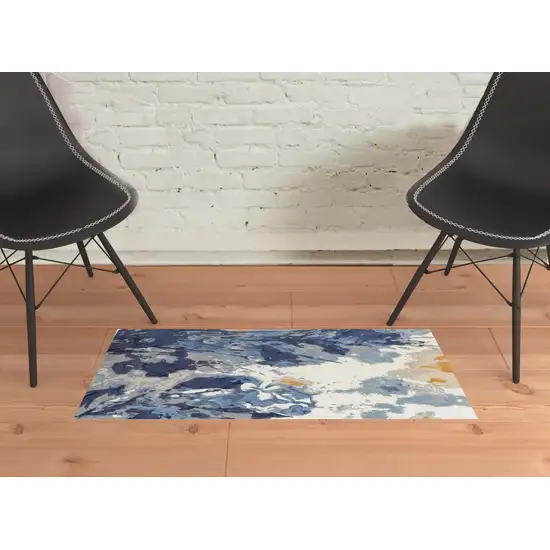 Blue Wool Floral Tufted Handmade Area Rug Photo 2