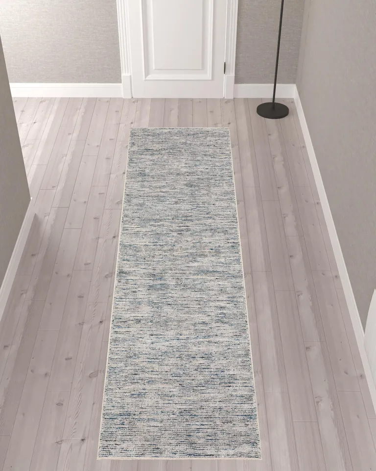 Blue Wool Hand Loomed Runner Rug Photo 2