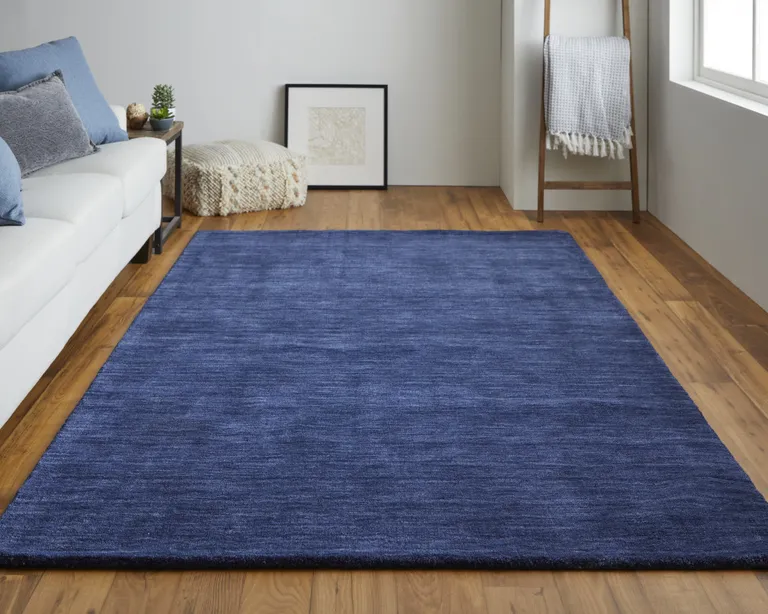 Blue Wool Hand Woven Stain Resistant Area Rug Photo 5