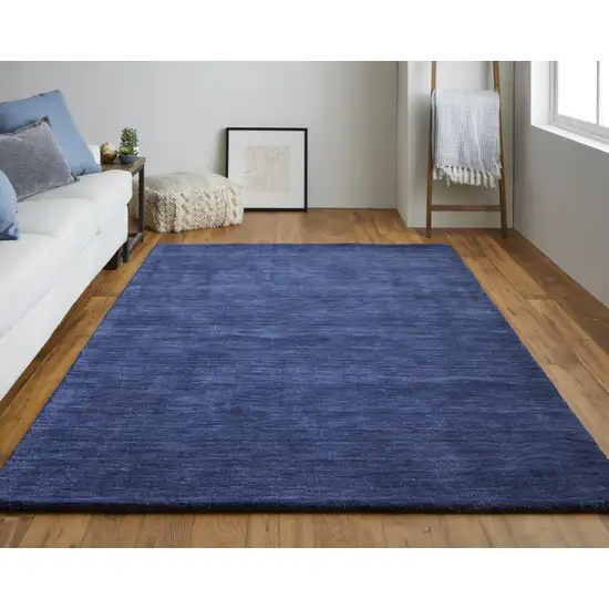 Blue Wool Hand Woven Stain Resistant Area Rug Photo 5