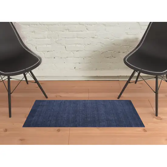 Blue Wool Hand Woven Stain Resistant Area Rug Photo 2