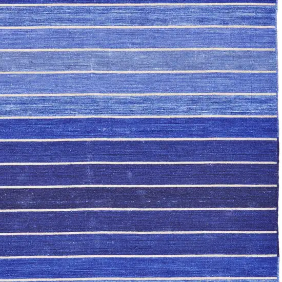 Blue Wool Striped Hand Woven Area Rug Photo 6